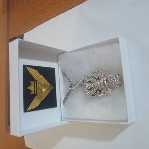 Jewel House Silver Long Chain and Tiger Pendant Bling